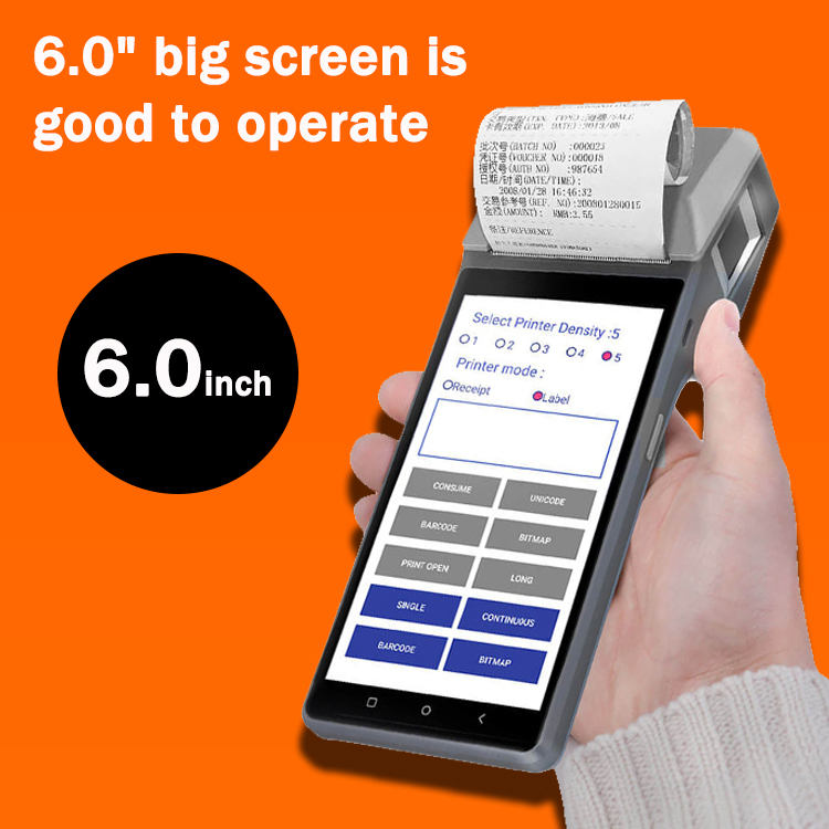 HCC GMS 6 Inch NFC Handheld Android 10.0 POS Machine With 58mm Thermal Printer Z300