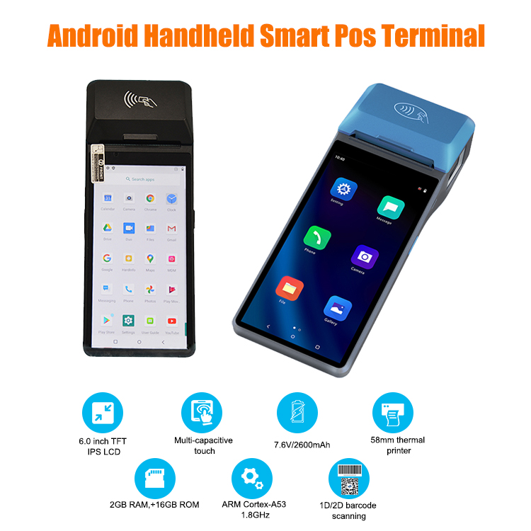 HCC GMS 6 Inch NFC Handheld Android 10.0 POS Machine With 58mm Thermal Printer Z300