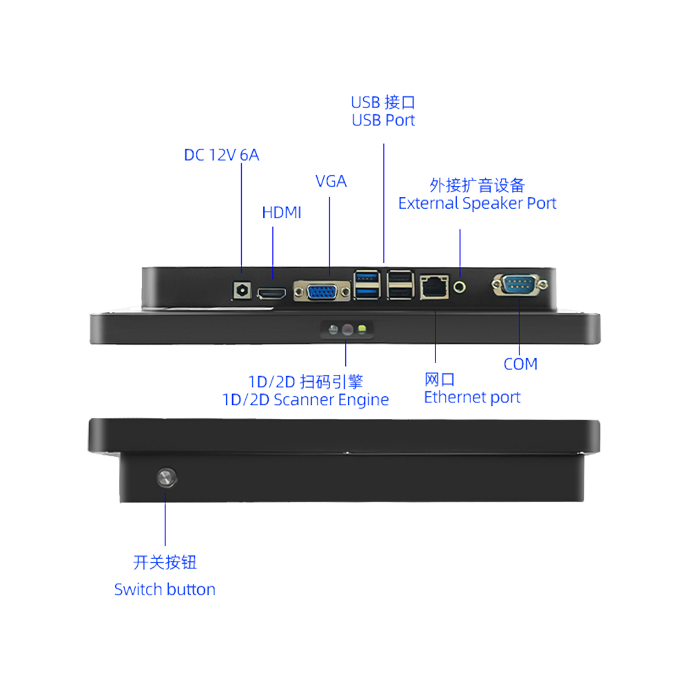 10 Inch Windows 1D/2D Barcode Scanner Terminal with LED Touch Screen LAN+WiFi Interface ER220W