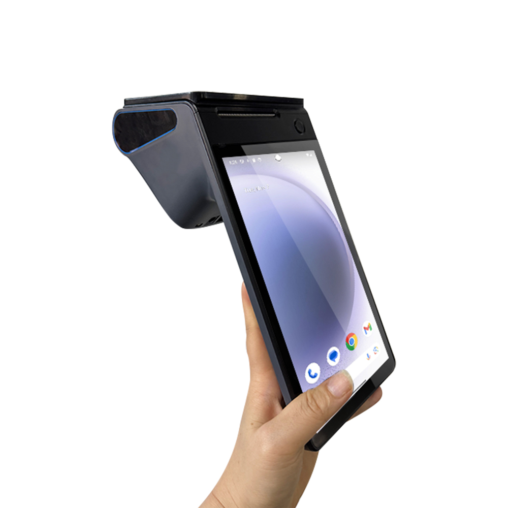 Android 14 Dual Screen 8 Inch NFC Handheld POS Terminal with 40mm Ticket Printer Contactless Card Reader Payment Z150